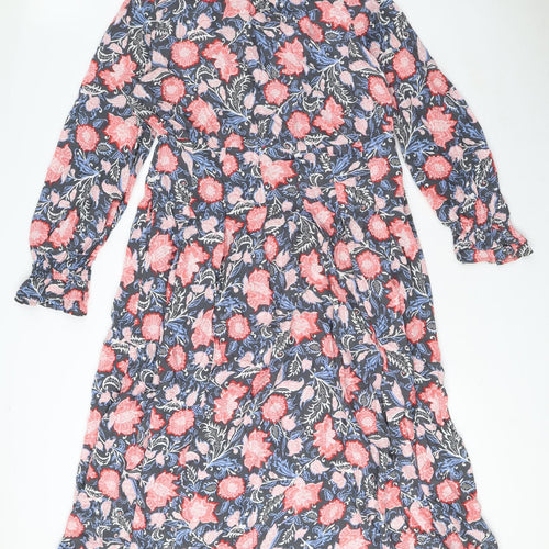 Per Una Womens Multicoloured Floral Viscose A-Line Size 14 Round Neck Zip