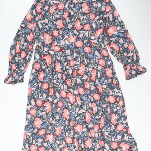Per Una Womens Multicoloured Floral Viscose A-Line Size 14 Round Neck Zip