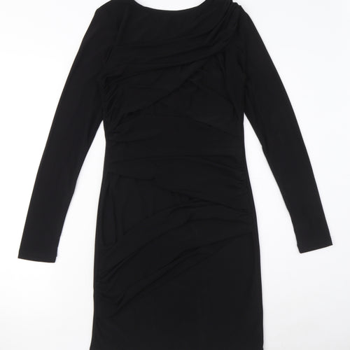 Topshop Womens Black Polyester Bodycon Size 10 Round Neck Pullover - Ruched detail