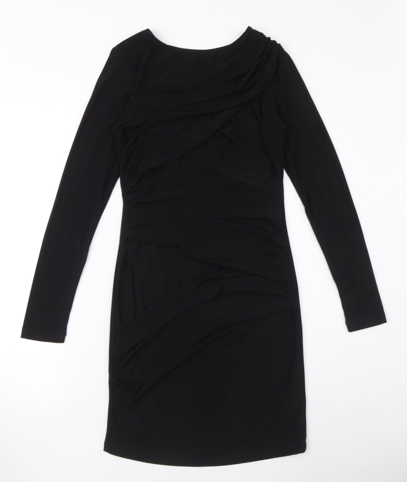 Topshop Womens Black Polyester Bodycon Size 10 Round Neck Pullover - Ruched detail