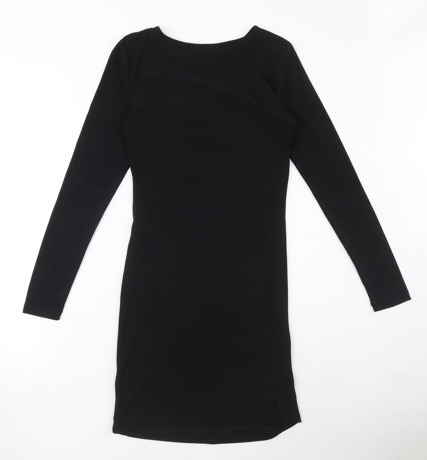 Topshop Womens Black Polyester Bodycon Size 10 Round Neck Pullover - Ruched detail