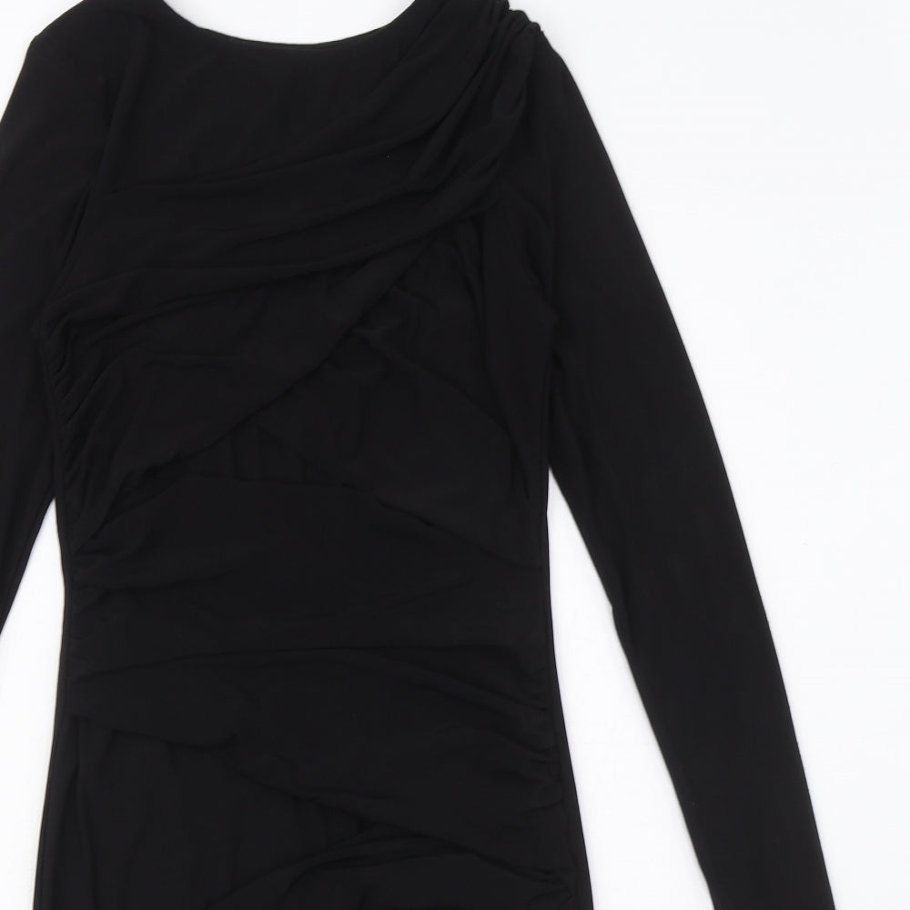 Topshop Womens Black Polyester Bodycon Size 10 Round Neck Pullover - Ruched detail