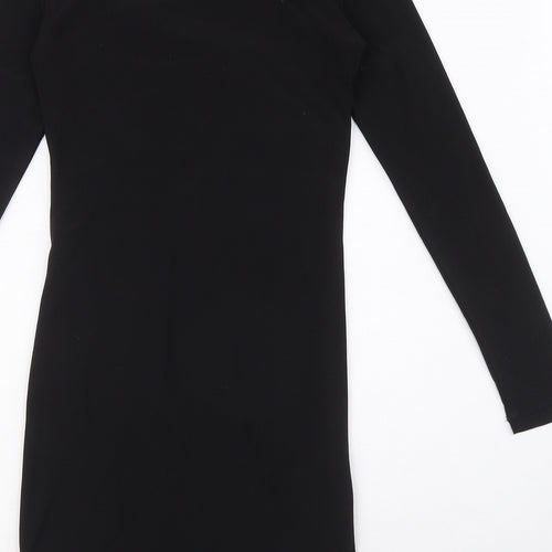 Topshop Womens Black Polyester Bodycon Size 10 Round Neck Pullover - Ruched detail