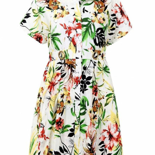 Elli White Womens Multicoloured Floral Polyester Shirt Dress Size S Collared Button - Ring Detail