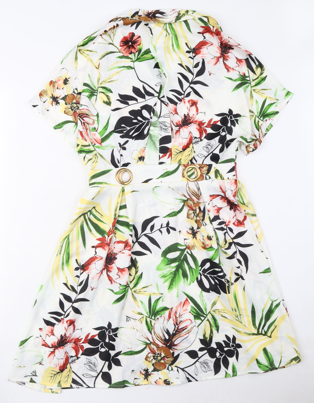 Elli White Womens Multicoloured Floral Polyester Shirt Dress Size S Collared Button - Ring Detail