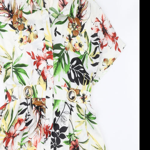 Elli White Womens Multicoloured Floral Polyester Shirt Dress Size S Collared Button - Ring Detail