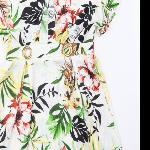 Elli White Womens Multicoloured Floral Polyester Shirt Dress Size S Collared Button - Ring Detail