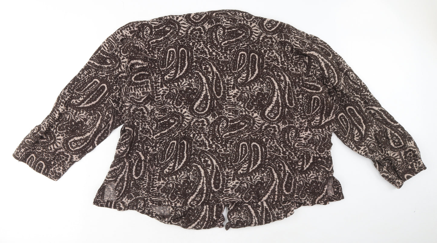 Adini Womens Brown V-Neck Paisley Viscose Cardigan Jumper Size M - Size M-L