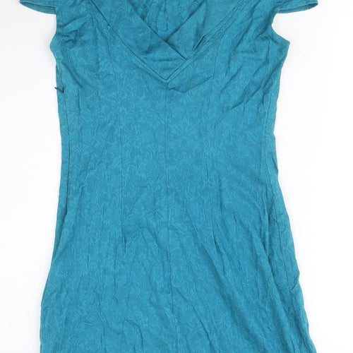 KDK London Womens Blue Floral Polyester A-Line Size 10 Boat Neck Zip