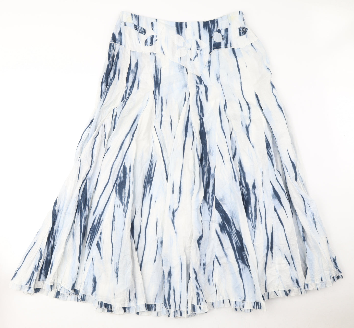 SF collection Womens Blue Geometric Polyester A-Line Skirt Size 14 Zip - Flower Detail