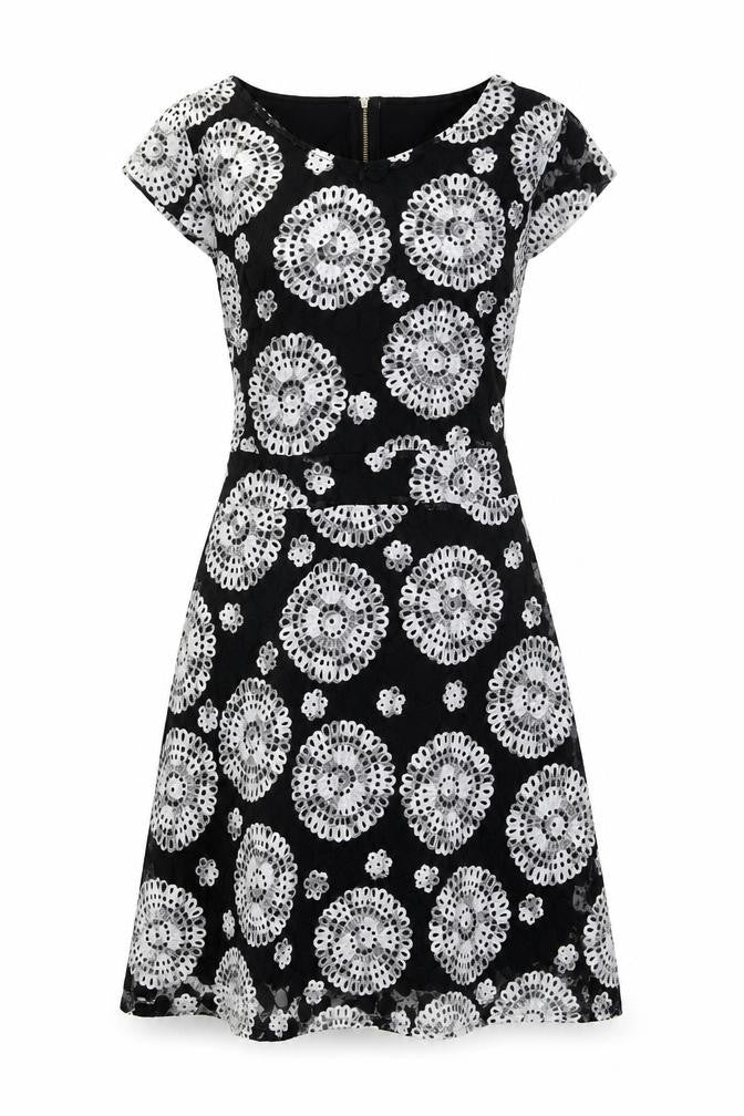 Stella Morgan Womens Black Floral Nylon Fit & Flare Size 14 V-Neck Zip - Tie detail