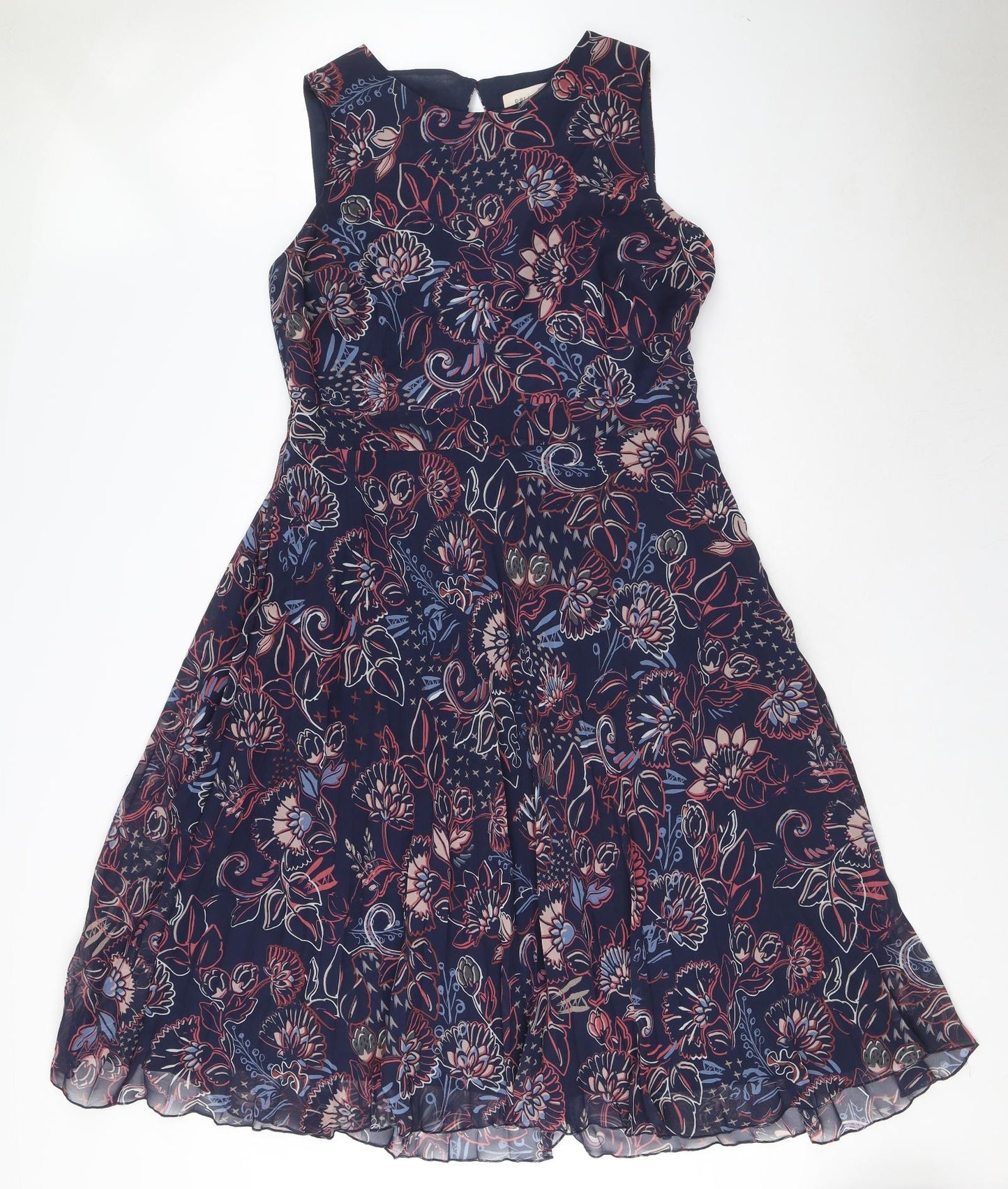 Per Una Womens Blue Floral Polyester A-Line Size 14 Round Neck Zip