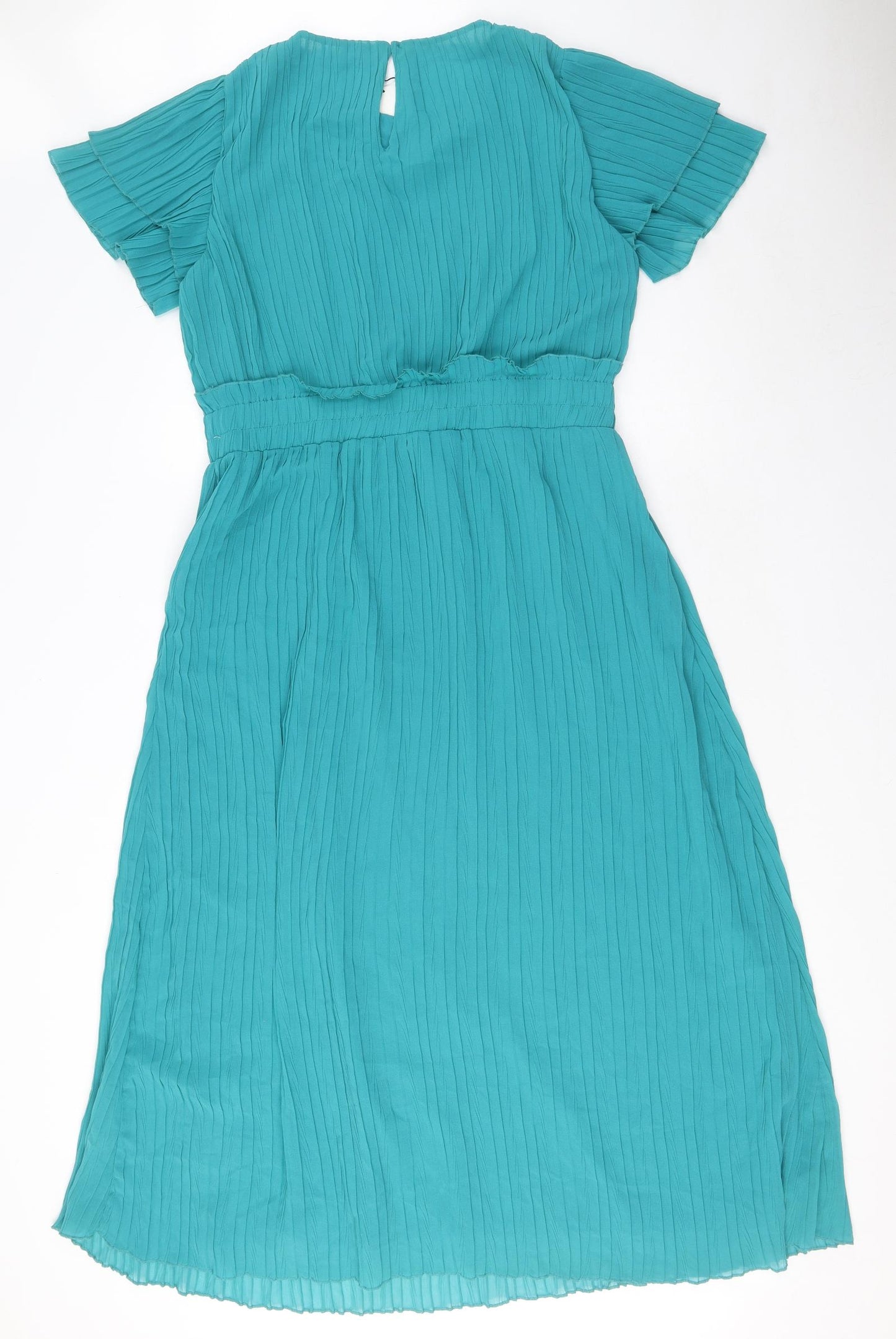 Zara Womens Blue Polyester A-Line Size L Round Neck Button - Textured