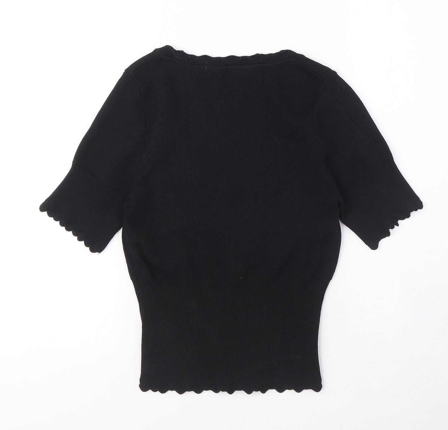 Zara Womens Black Viscose Basic T-Shirt Size S Scoop Neck
