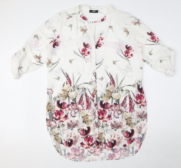 Wallis Womens White Floral Polyester Shirt Dress Size M V-Neck Button