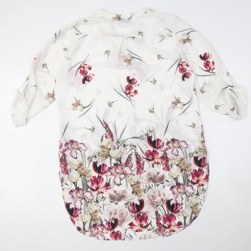 Wallis Womens White Floral Polyester Shirt Dress Size M V-Neck Button