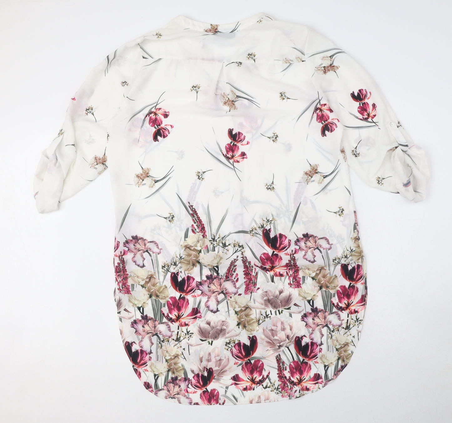 Wallis Womens White Floral Polyester Shirt Dress Size M V-Neck Button