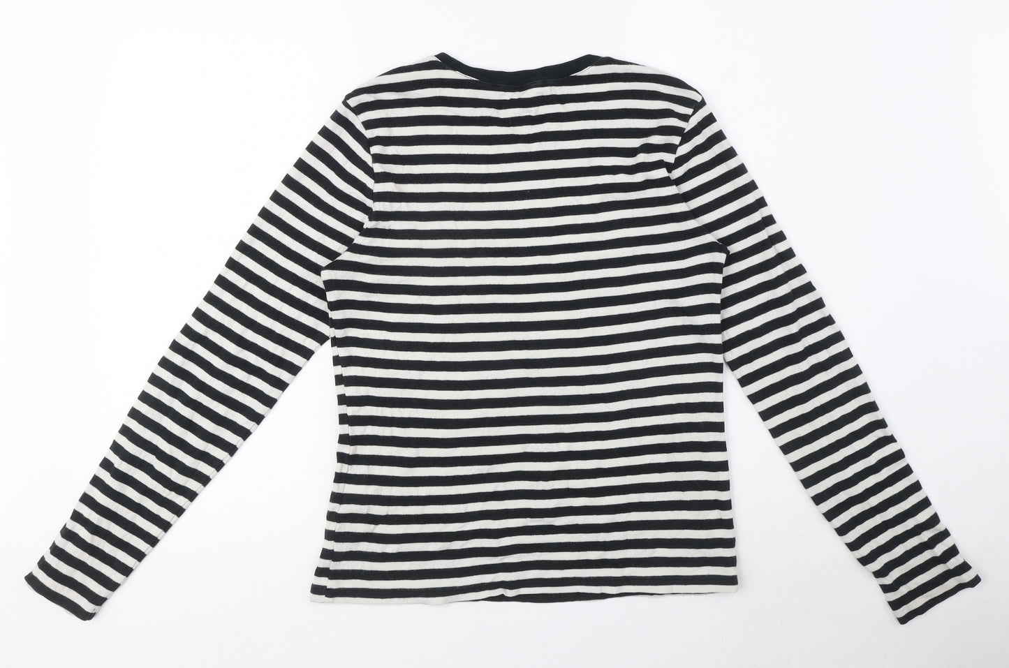 Ralph Lauren Sport Womens White Striped 100% Cotton Basic T-Shirt Size L Round Neck - Embroided logo