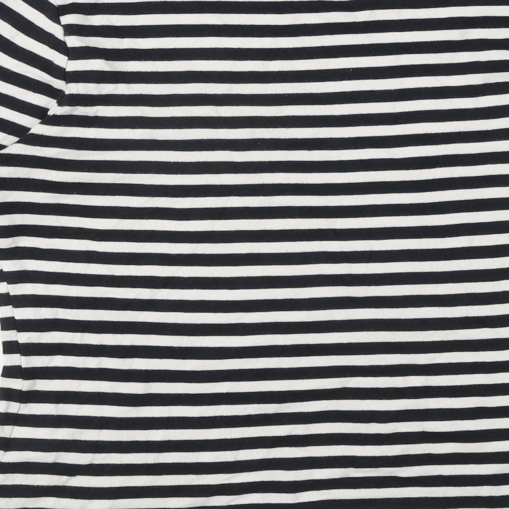 Ralph Lauren Sport Womens White Striped 100% Cotton Basic T-Shirt Size L Round Neck - Embroided logo