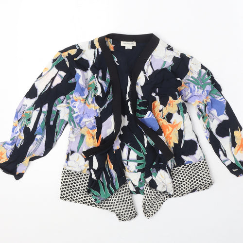 River Island Girls Black V-Neck Floral Viscose Cardigan Jumper Size 6 Years