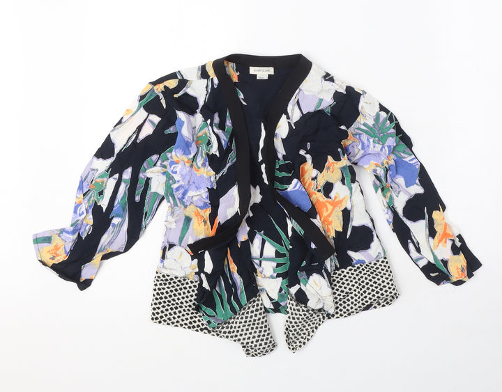 River Island Girls Black V-Neck Floral Viscose Cardigan Jumper Size 6 Years