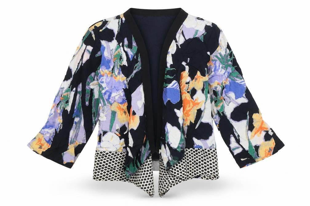 River Island Girls Black V-Neck Floral Viscose Cardigan Jumper Size 6 Years
