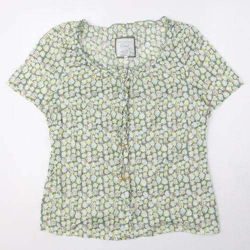 DAVID EMANUEL Womens Green Floral 100% Cotton Basic Blouse Size 18 Round Neck
