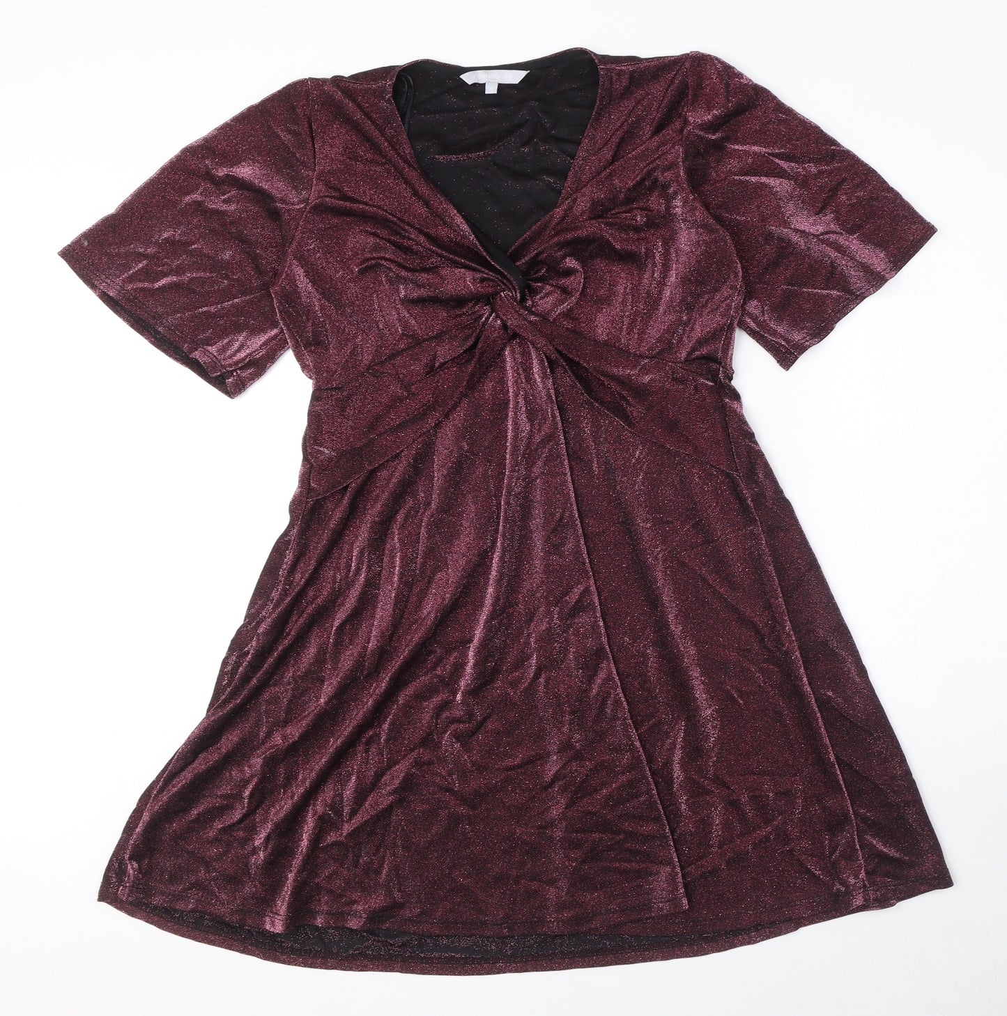 Red Herring Womens Pink Polyester A-Line Size 16 V-Neck Pullover - Dragonfly, Sparkly, Twist Detail