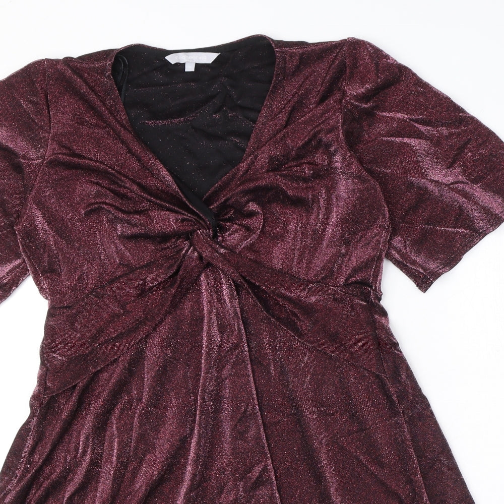 Red Herring Womens Pink Polyester A-Line Size 16 V-Neck Pullover - Dragonfly, Sparkly, Twist Detail