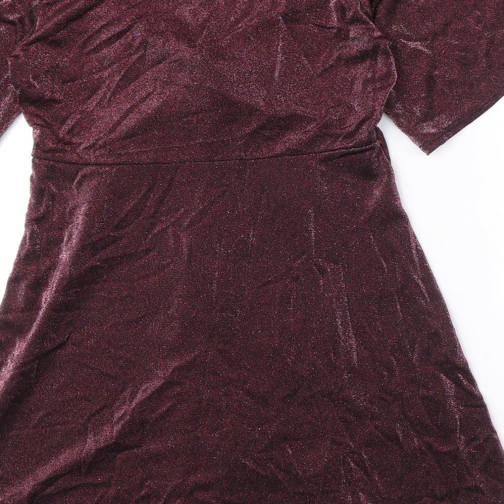 Red Herring Womens Pink Polyester A-Line Size 16 V-Neck Pullover - Dragonfly, Sparkly, Twist Detail