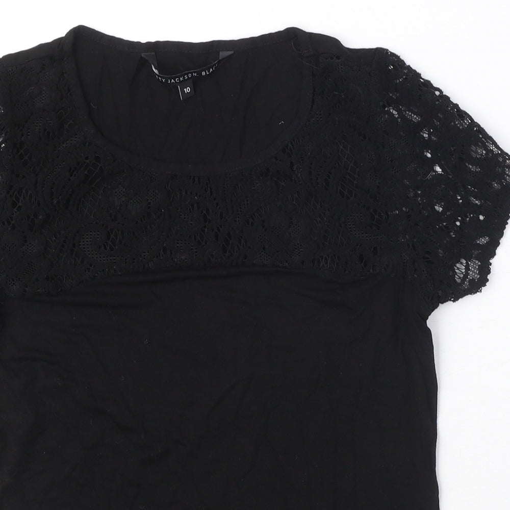 Betty Jackson Womens Black Viscose Basic T-Shirt Size 10 Round Neck - Lace Detail