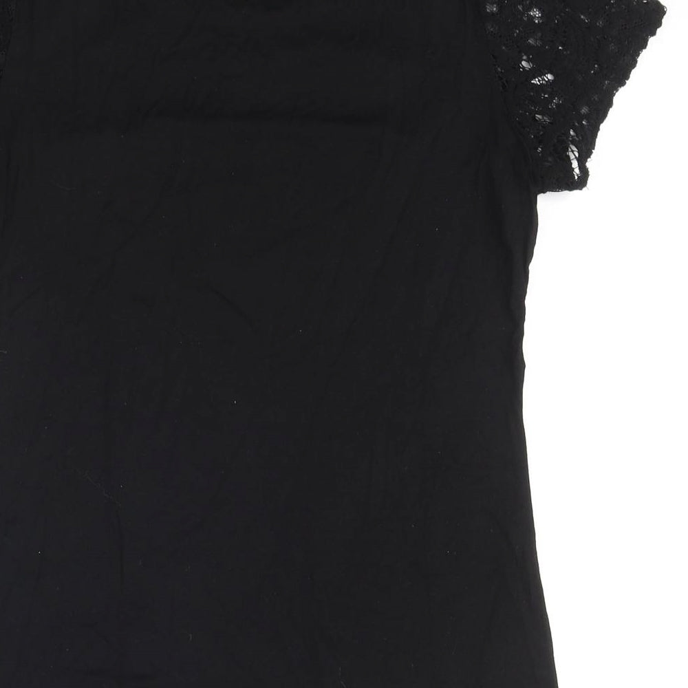 Betty Jackson Womens Black Viscose Basic T-Shirt Size 10 Round Neck - Lace Detail