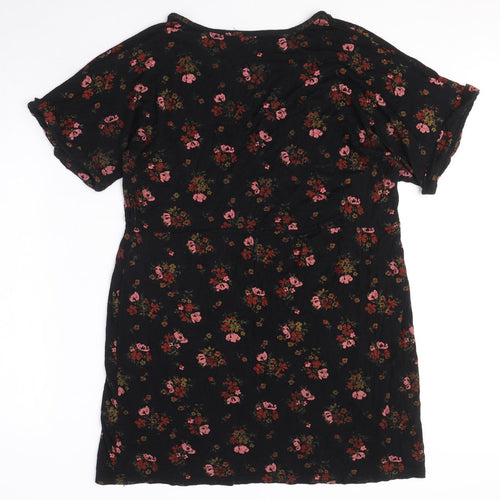 Boohoo Womens Black Floral Viscose A-Line Size 16 V-Neck Pullover