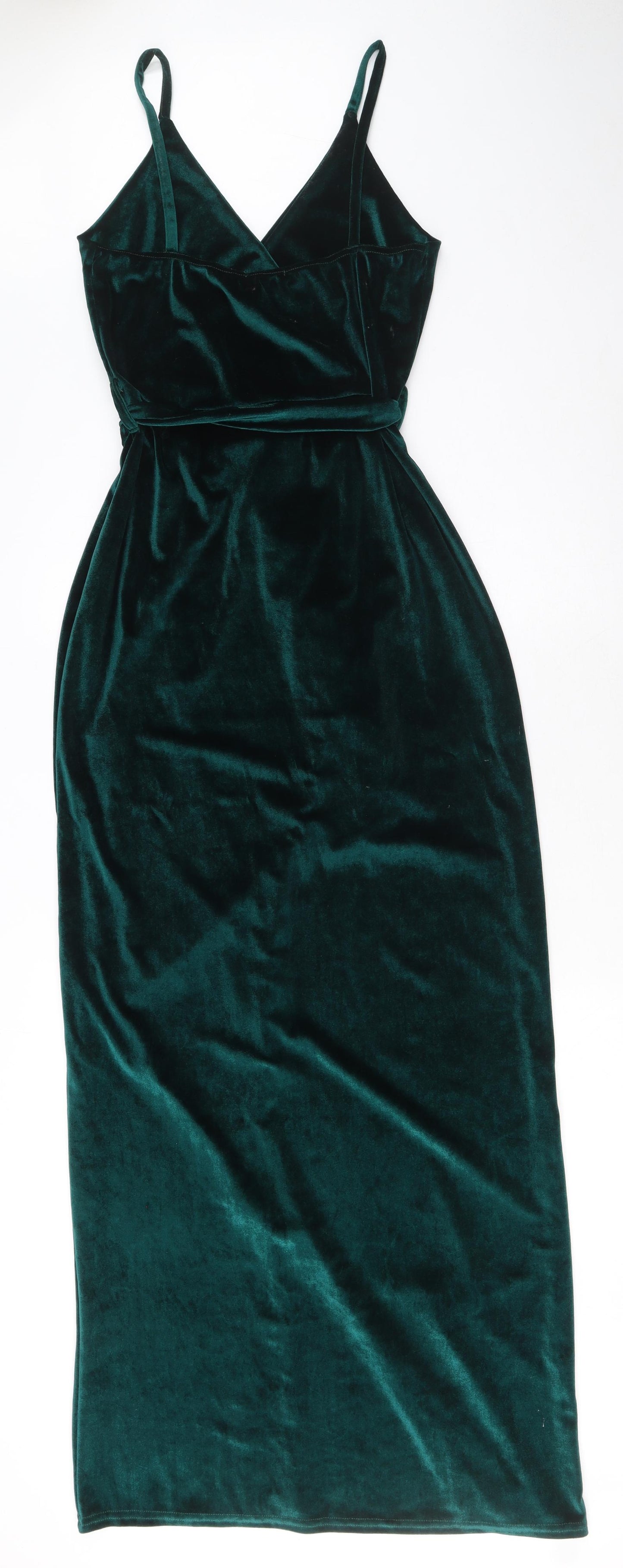 Boohoo Womens Green Polyester Maxi Size 14 V-Neck Pullover - Tie detail, Slit hem