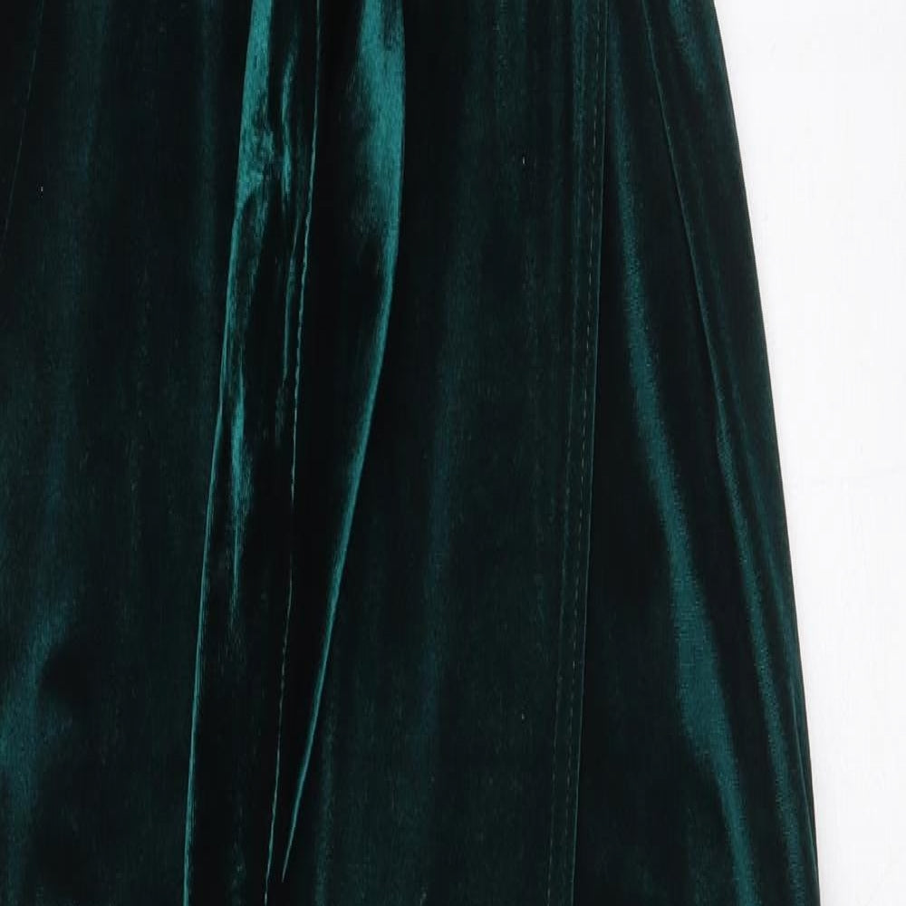 Boohoo Womens Green Polyester Maxi Size 14 V-Neck Pullover - Tie detail, Slit hem