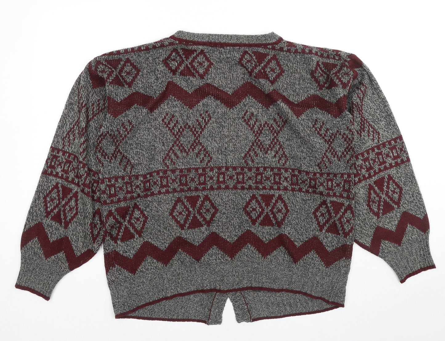 Club Internarional Mens Grey V-Neck Fair Isle Acrylic Cardigan Jumper Size M Long Sleeve