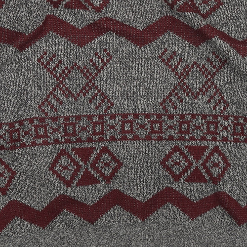 Club Internarional Mens Grey V-Neck Fair Isle Acrylic Cardigan Jumper Size M Long Sleeve