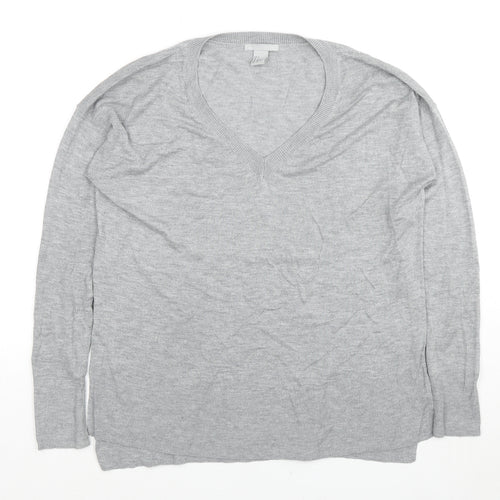 H&M Womens Grey V-Neck Acrylic Pullover Jumper Size S