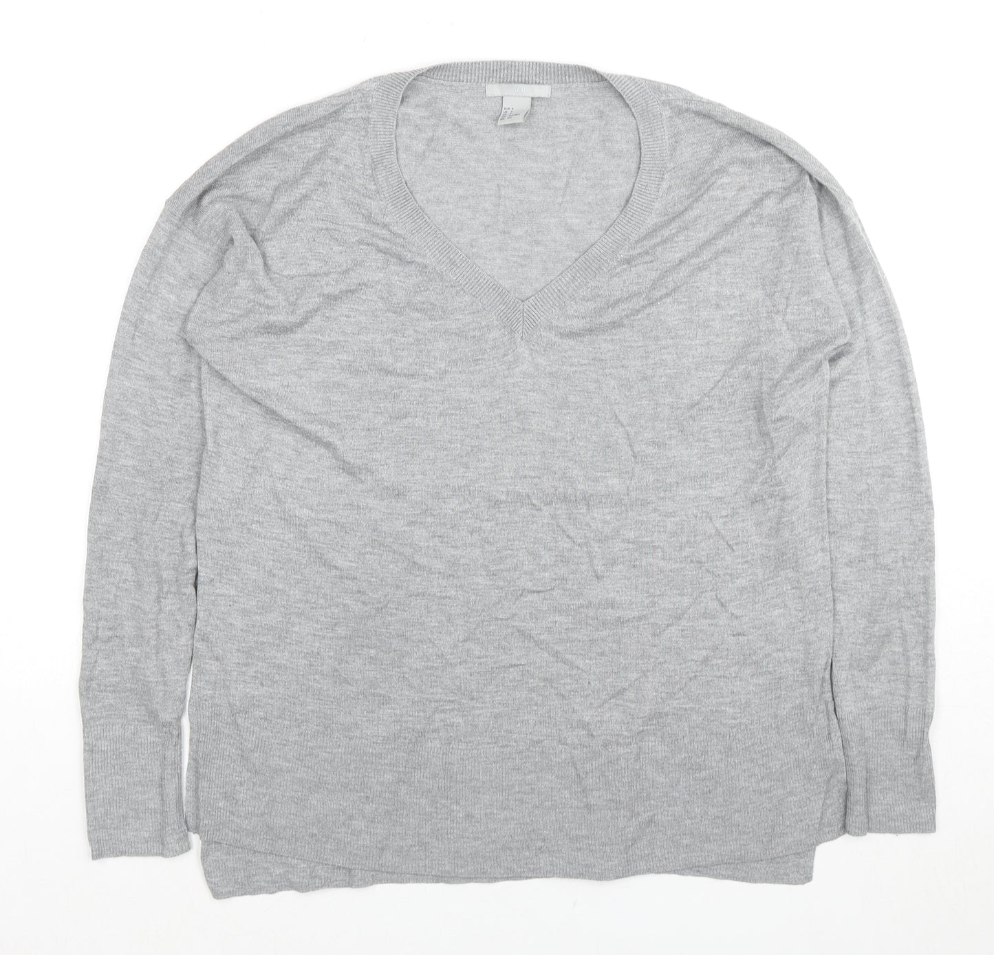 H&M Womens Grey V-Neck Acrylic Pullover Jumper Size S
