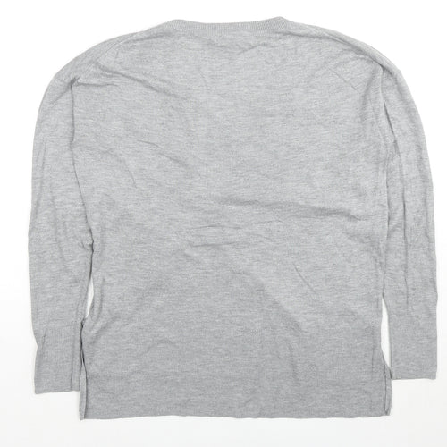 H&M Womens Grey V-Neck Acrylic Pullover Jumper Size S