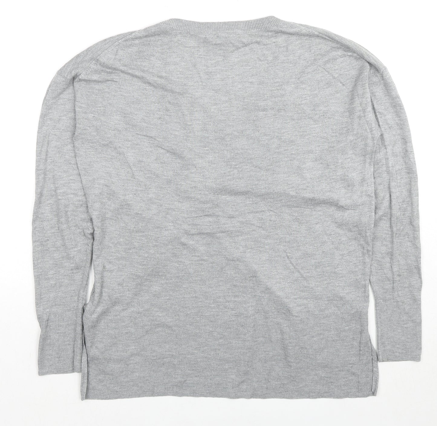 H&M Womens Grey V-Neck Acrylic Pullover Jumper Size S