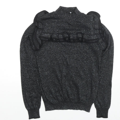 Marks and Spencer Womens Black Round Neck Viscose Pullover Jumper Size 8 - Glitter