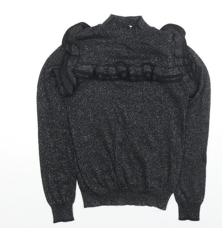 Marks and Spencer Womens Black Round Neck Viscose Pullover Jumper Size 8 - Glitter