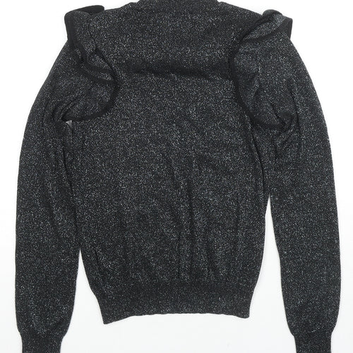 Marks and Spencer Womens Black Round Neck Viscose Pullover Jumper Size 8 - Glitter