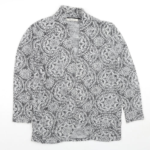 Betty Barclay Womens Grey V-Neck Geometric Cotton Cardigan Jumper Size 16