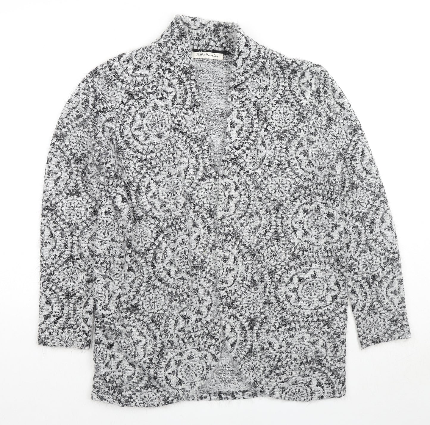 Betty Barclay Womens Grey V-Neck Geometric Cotton Cardigan Jumper Size 16