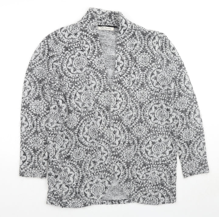 Betty Barclay Womens Grey V-Neck Geometric Cotton Cardigan Jumper Size 16