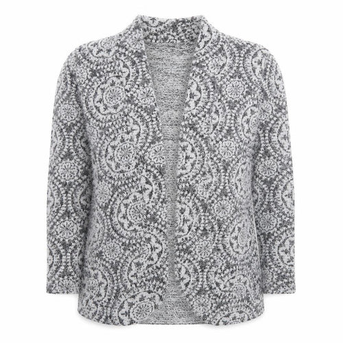 Betty Barclay Womens Grey V-Neck Geometric Cotton Cardigan Jumper Size 16