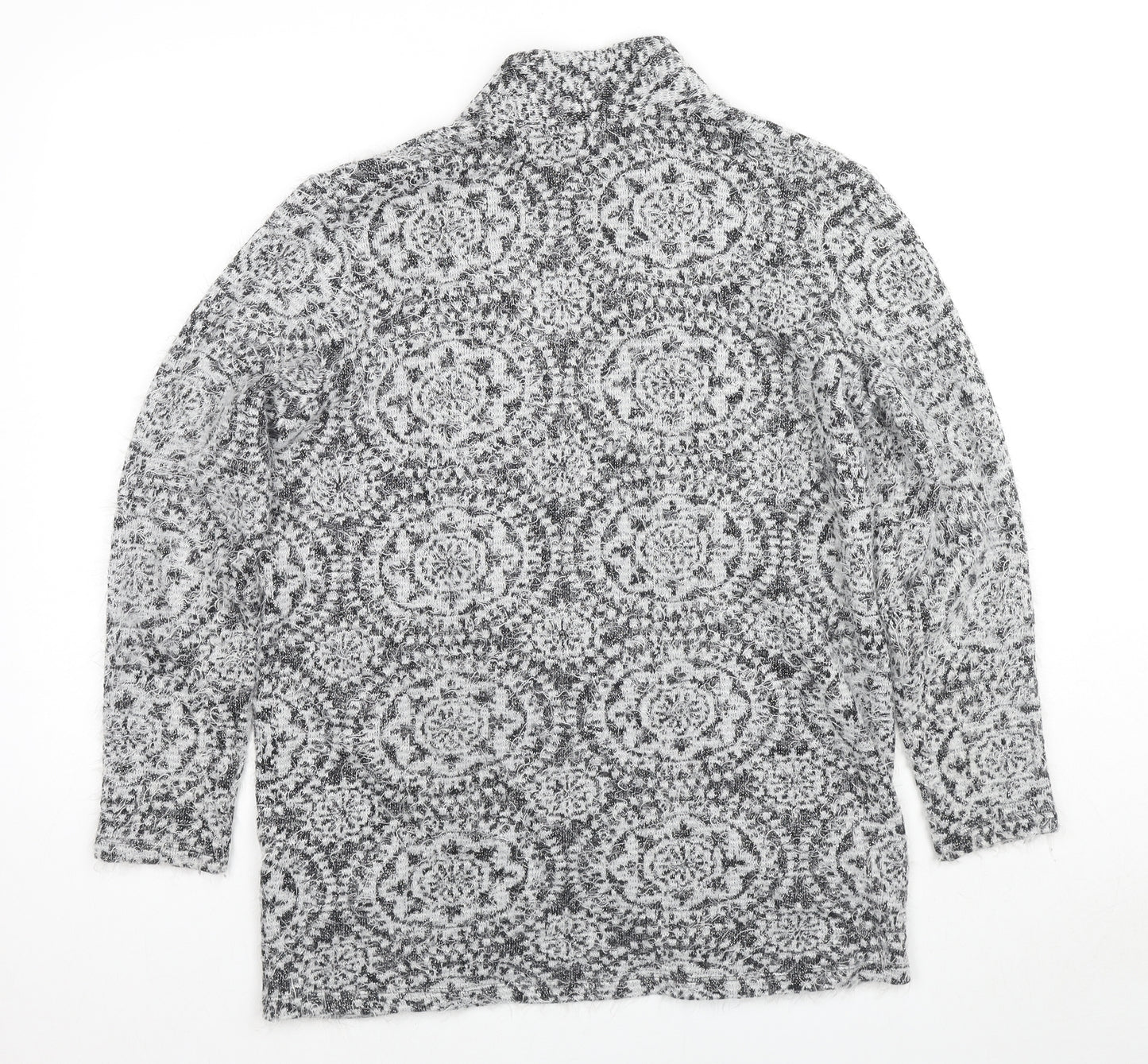Betty Barclay Womens Grey V-Neck Geometric Cotton Cardigan Jumper Size 16