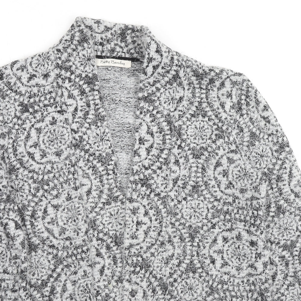 Betty Barclay Womens Grey V-Neck Geometric Cotton Cardigan Jumper Size 16
